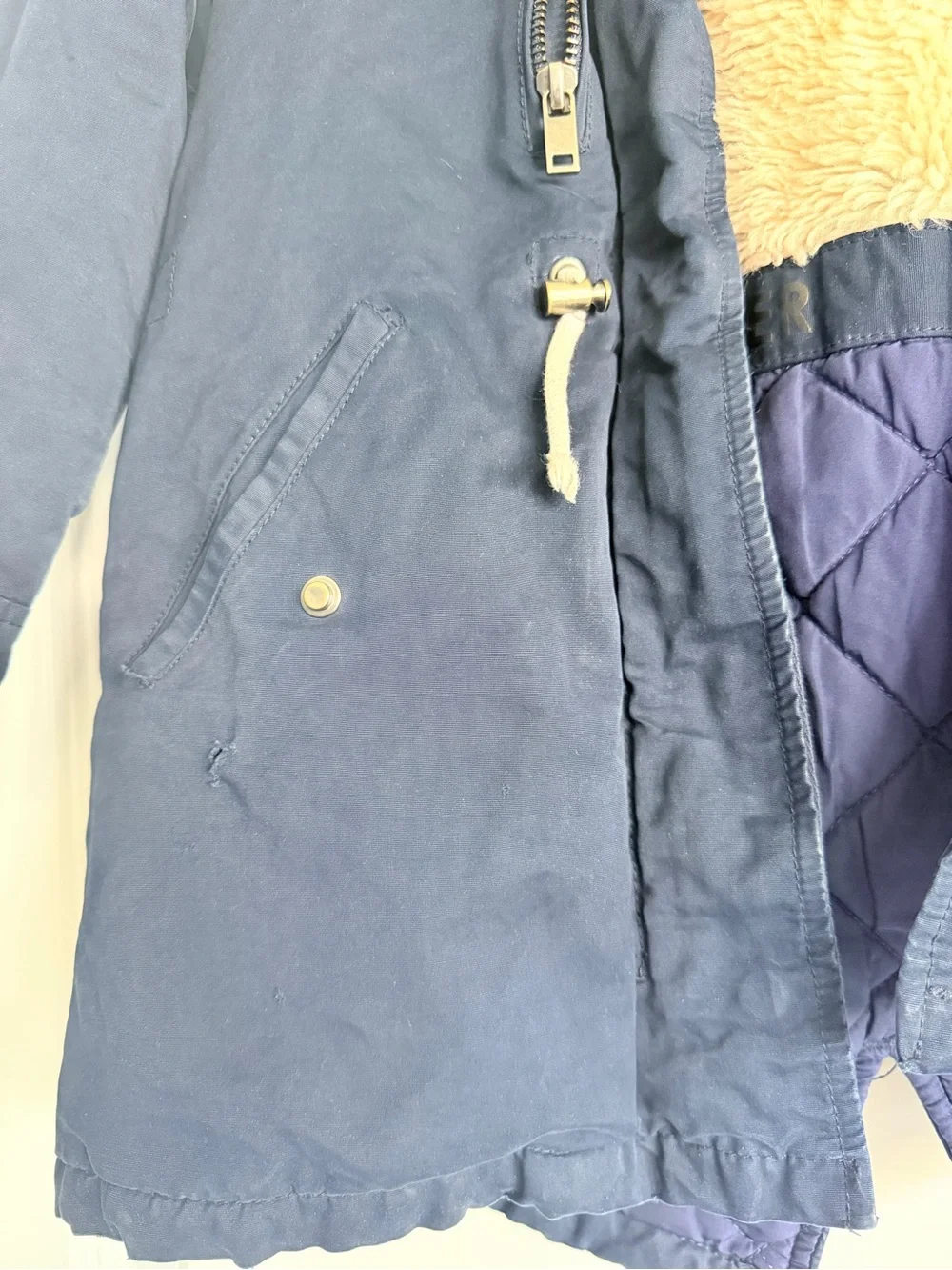Zara Kids Navy Hooded Parka Jacket with Faux Fur Lining